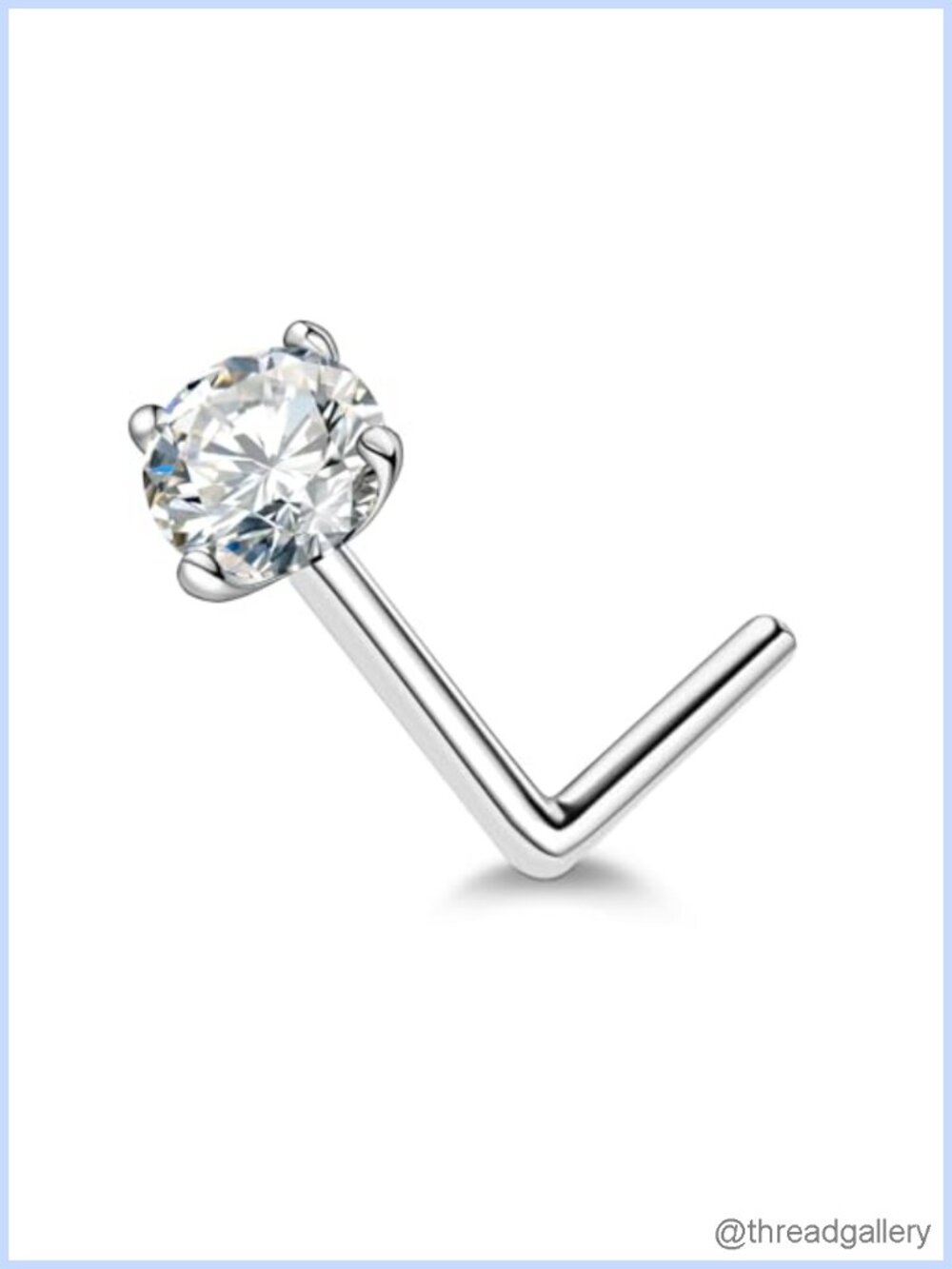 925 Sterling Silver L-Shaped Nose Stud with Round CZ
